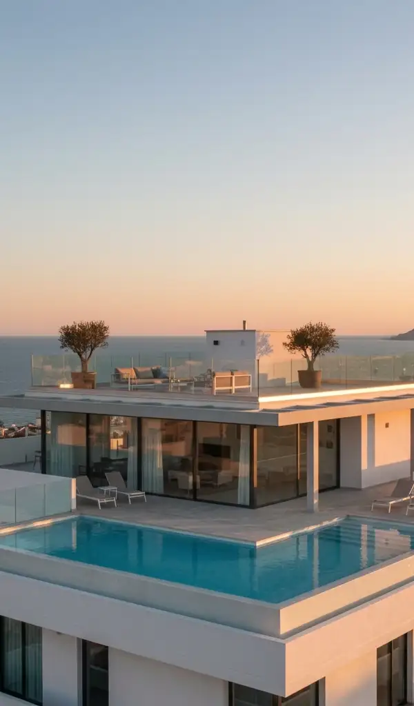 Penthouse with whitewashed walls and terracotta roof tiles overlooking the sea in Dénia.
