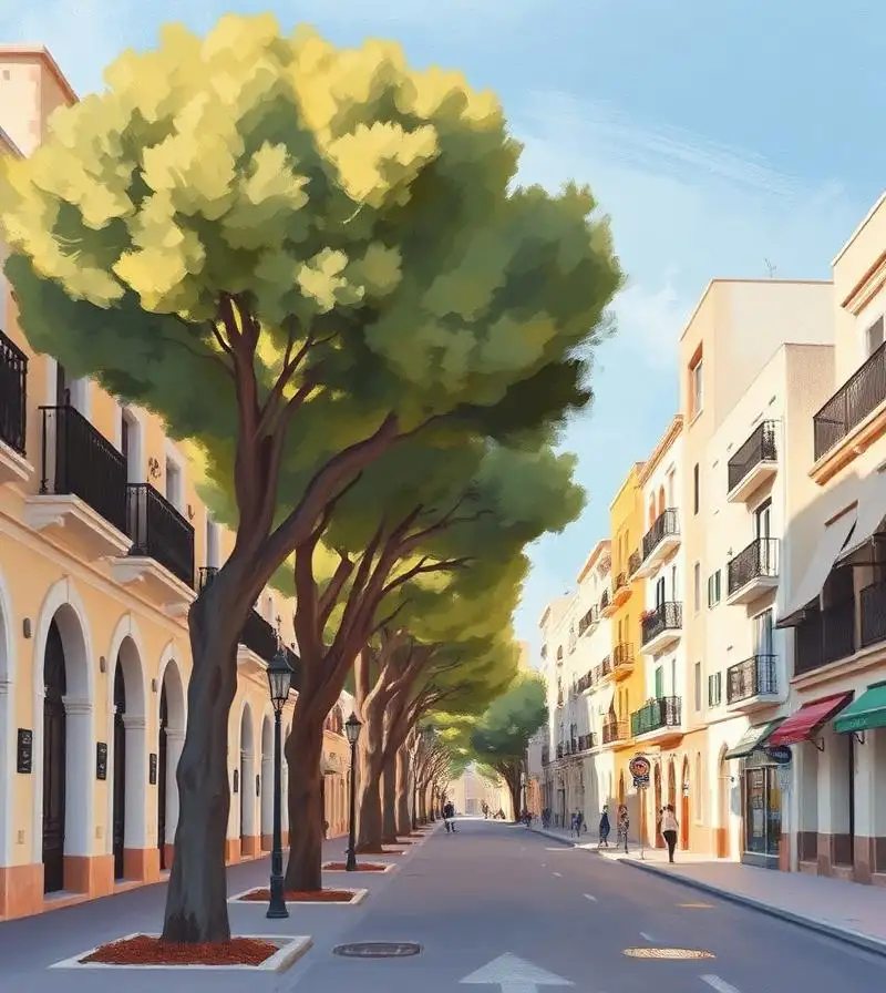 Buildings along the Rambla in the centre of the city of Almería