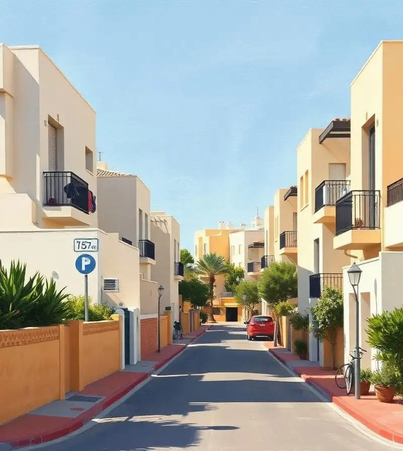 Modern low-rise blocks and wide streets at El Toyo in the municipality of Almería