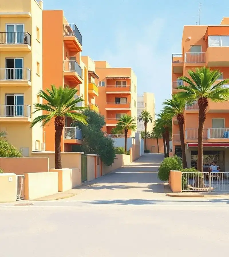 Apartment blocks a street back from the beach in the Zapillo district of Almería