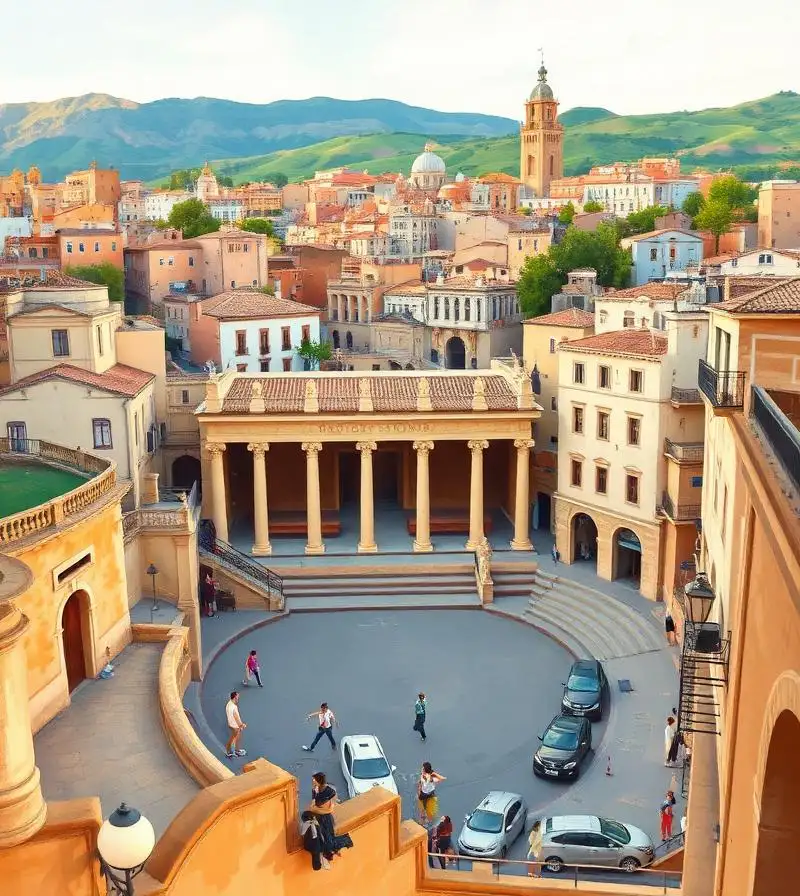 The Roman theatre and old streets of the urban core of Cartagena above the naval port