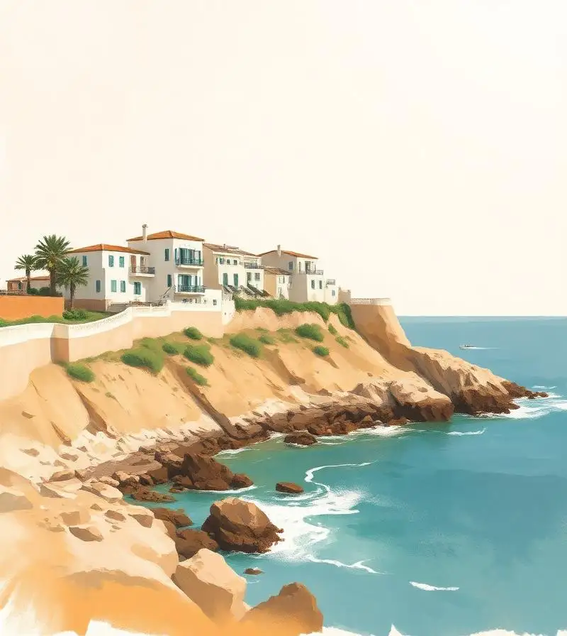 Low coastal housing above the Mediterranean shore at Isla Plana in the municipality of Cartagena