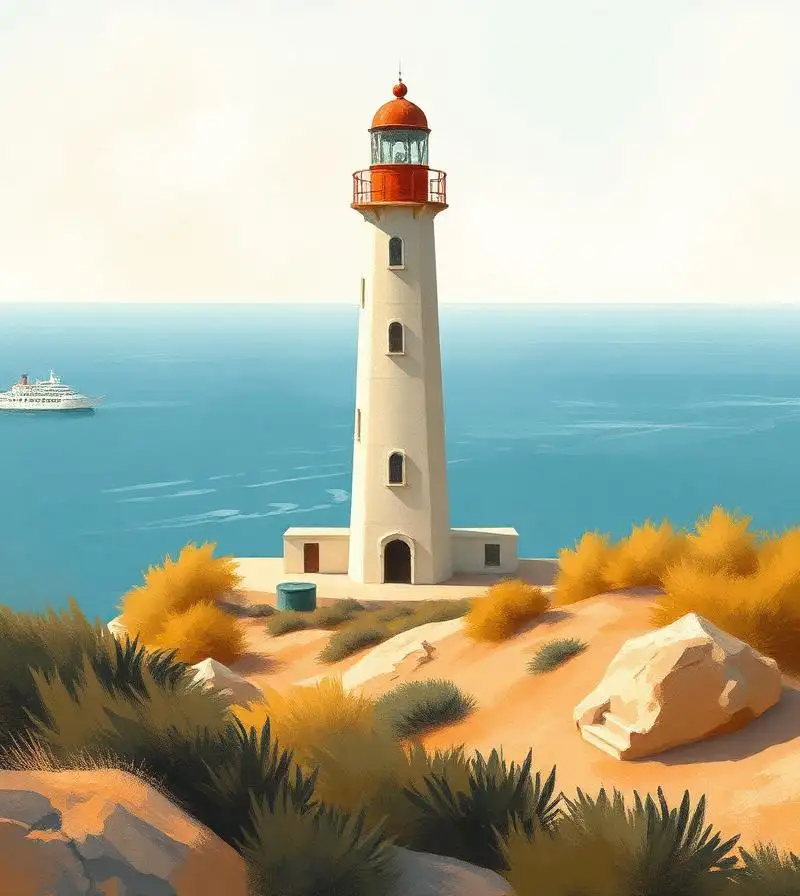 The lighthouse headland at Cabo de Palos with the Mar Menor lagoon behind it in Cartagena