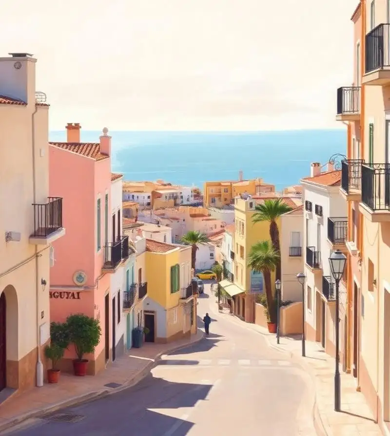The town centre and older streets of Roquetas de Mar behind the seafront