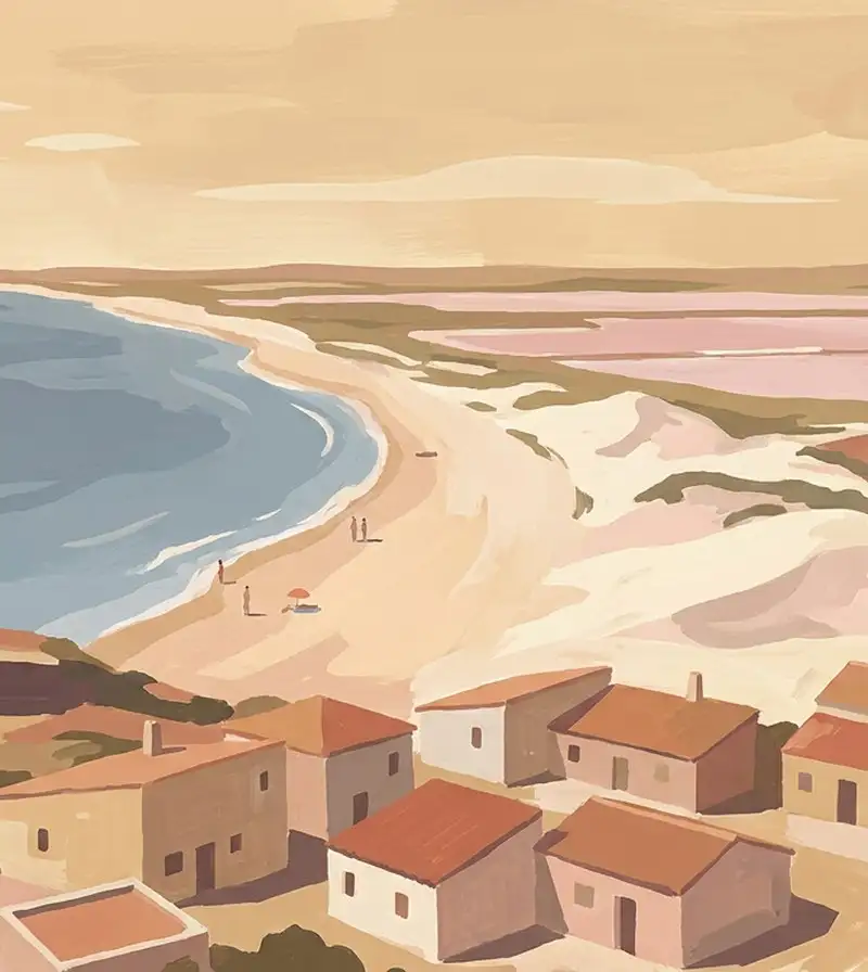 La Mata beach, tower and salt-lagoon landscape